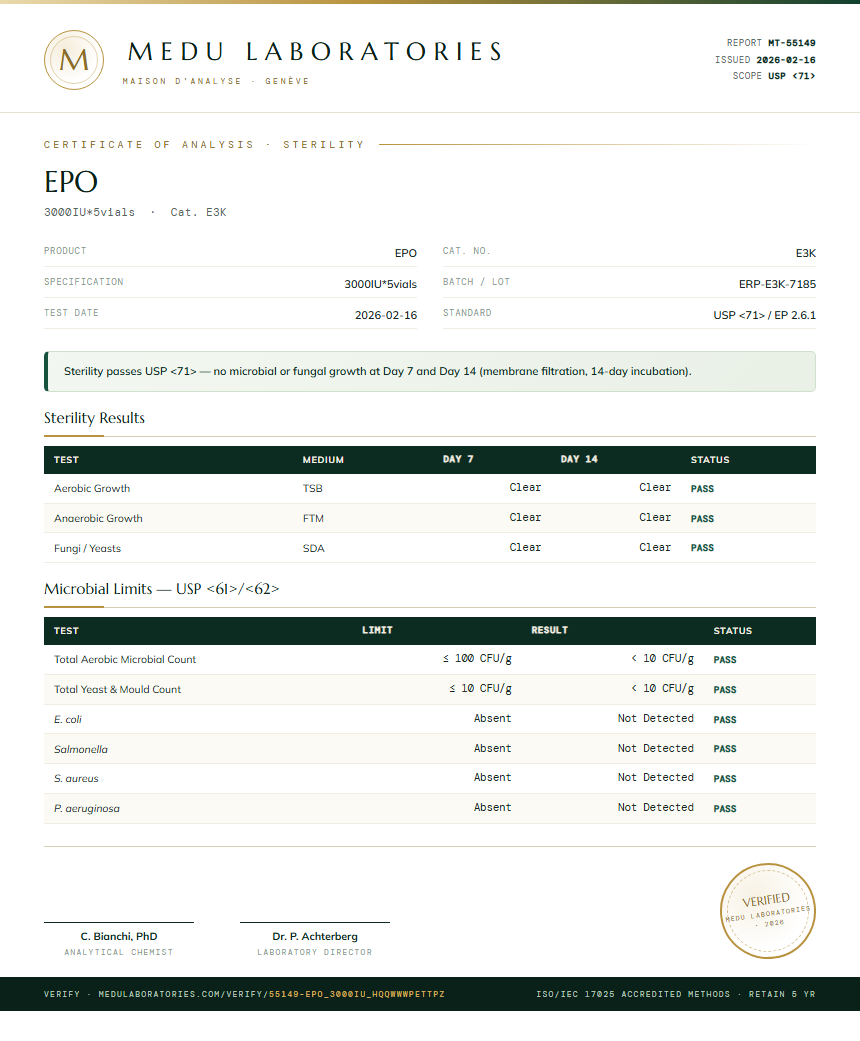EPO Sterility report by Medu Laboratories