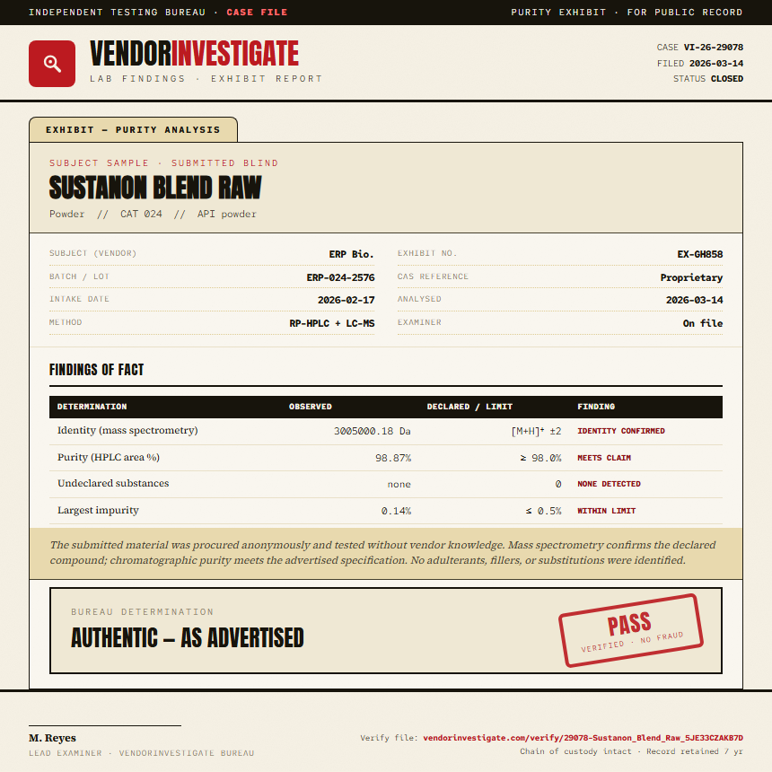 Sustanon Blend Raw Purity (HPLC) report by VendorInvestigator