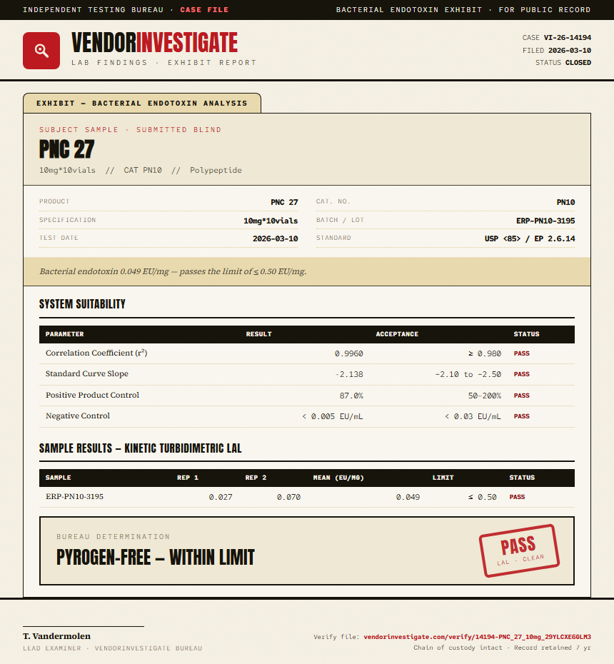 PNC 27 Endotoxin report by VendorInvestigator